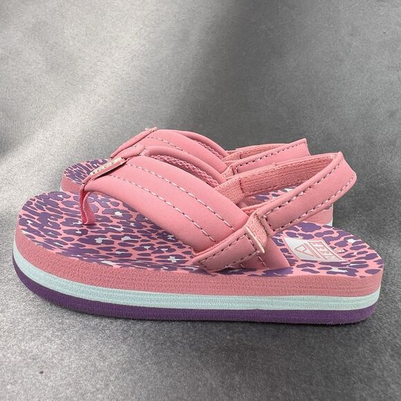 REEF Lil Ahi Toddler's 5 Slingback Sandals Pink Cheetah Summer Flip Flops Beach - Picture 8 of 14
